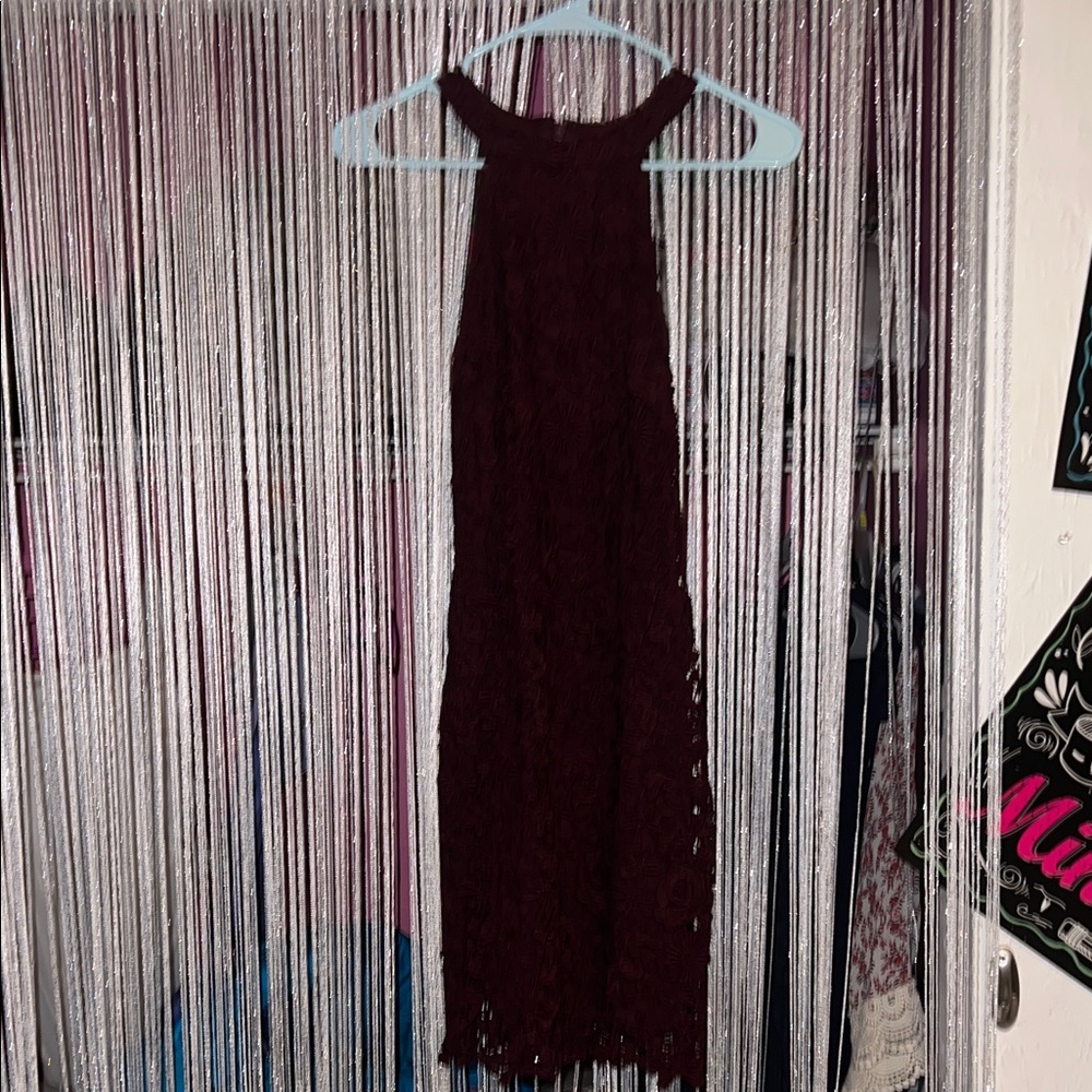 Lulu's Deep Burgundy Backless Lace Dress